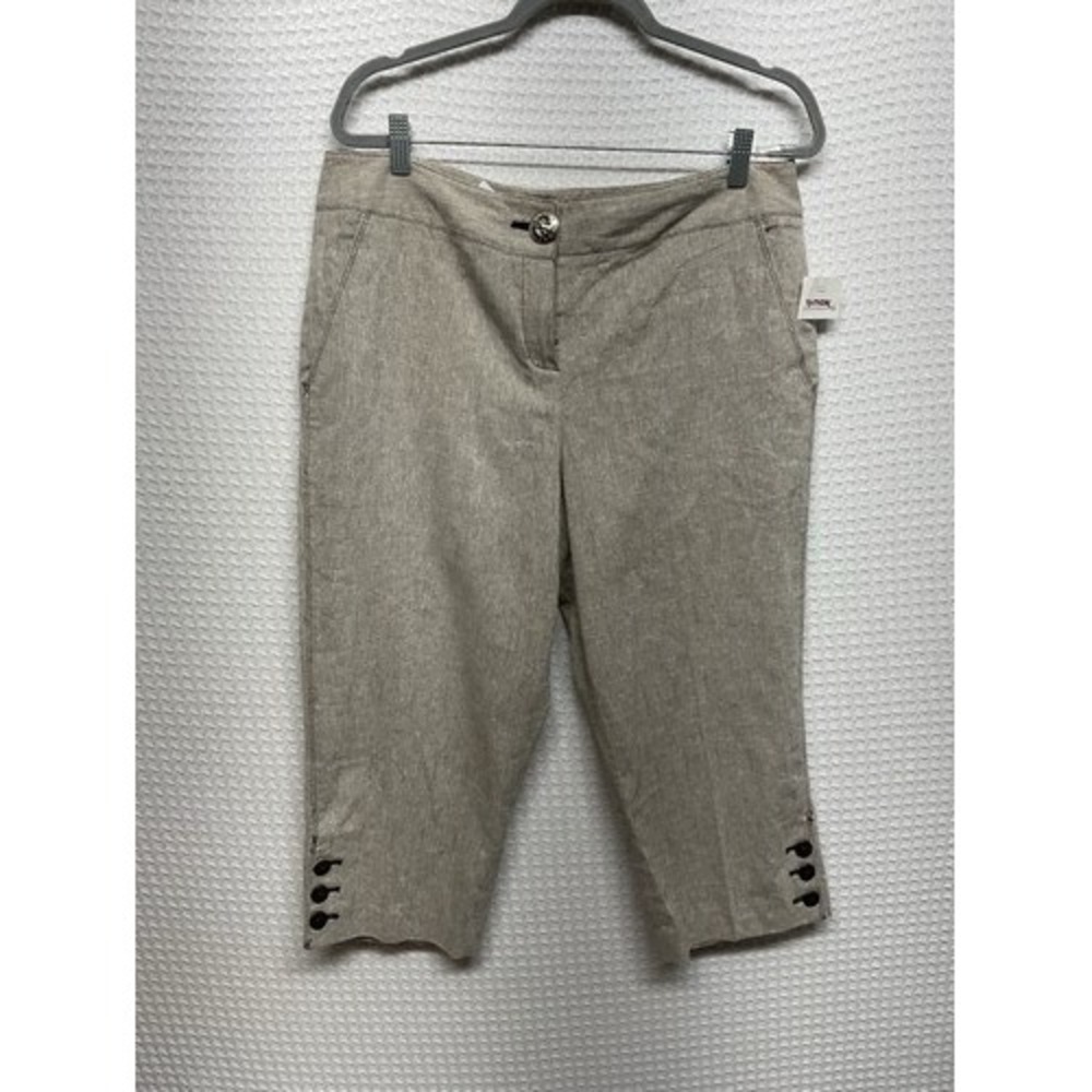 NWT Sharagano Beige Comfort Waist Button Hem Capri Pants Women 14 China Linen Bl